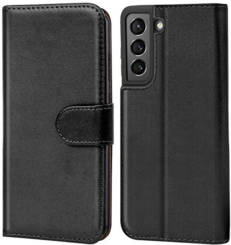 Verco plånbok för Samsung Galaxy S22 skal, mobilskal skyddsfodral väska för Samsung S22 5G Case med korthållare av pu läder, Svart