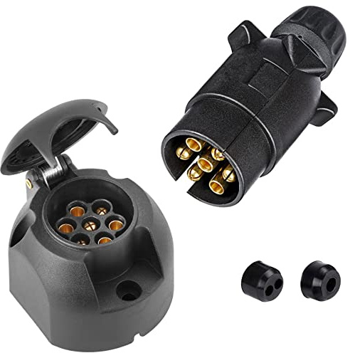 SPARKMOTO Prise Remorque 7 Broches Male Et Prise Remorque 7 Broches Femelle,12V Prise pour Remorque 7 Broches pour Attelage Voiture Bateau Remorque RV,Prise Remorque Male Femelle Étanche(SK0704)