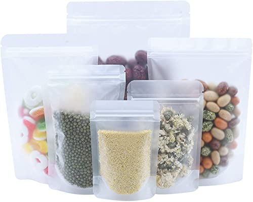 WACCOMT Pack 100 sacchetti per alimenti richiudibili, 9 x 13 cm, trasparenti, opachi, con chiusura a cerniera, sacchetti di plastica per alimenti satinati, sacchetti di plastica Doypack per conservare