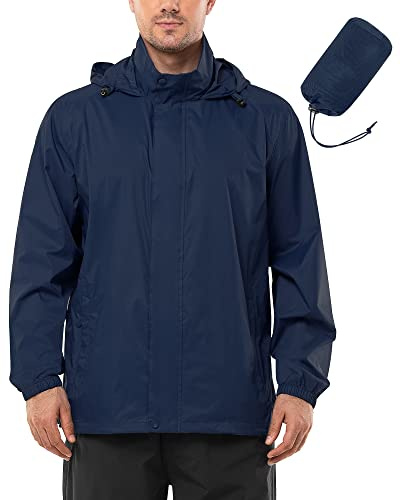 Outdoor Ventures Chaqueta de Lluvia para Hombre Impermeable Ultraligera y Delgada Plegable Chaqueta de Lluvia para Bicicleta Chaqueta Deportiva, azul marino, M