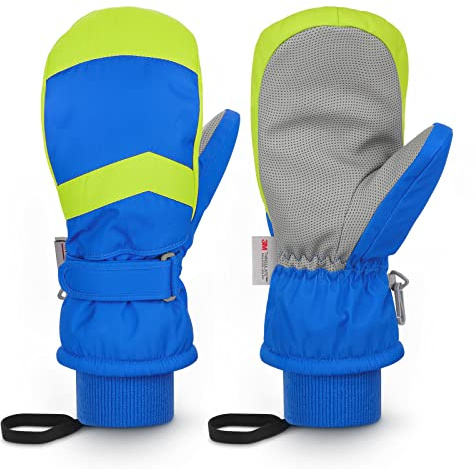 Homord Enfants Gants de Ski, 3M Thinsulate Moufles Impermeable et Chaud pour garçon Fille Gants Thermique Ski, Snowball,Snowboard en d'hiver 3-14 Ans