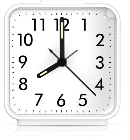 AMIR Analog Silent Non Ticking Small Clock, Travel Analog Alarm Clock