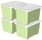 Cetomo 55L*4 Cajas de Almacenamiento con Tapas, Contenedores de Plástico con Ruedas, Clip On, Apilables, Encajables, Organizador Rayado para Oficina en Casa, Verde, 55L-4 Pack