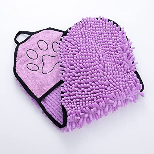 ACSUZ Ultra Saugfähiges Badetuch Für Hunde Mikrofaser Super Saugfähig Zum Trocknen Von Haustieren Handtuchdecke Mit Tasche,Lila