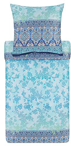 Bassetti AGRIGENTO Bettwäsche + 2 Kissenhüllen aus 100% Baumwollsatin in der Farbe Blau B1, Maße: 200x200 + 2 K 80x80 cm - 9321871