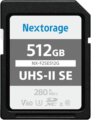 Nextorage japanische SD-Karte UHS-II 512GB speicherkarte Canon Nikon Kamera | Max Lesen 280MB/s, Max Schreiben 150MB/s, V60, 4K, Serienaufnahmen mit hoher Bildrate, Sony, Fujifilm, Panasonic, NX-F2SE512G