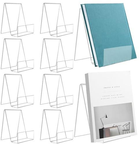 GOYADA 10 Pcs Acrylic Book Stand for Display, Clear Book Display Stand, Transparent Acrylic Table Stand for Displaying Books, Pictures, Albums, Menu (10.5 x 9 x 7.5CM)