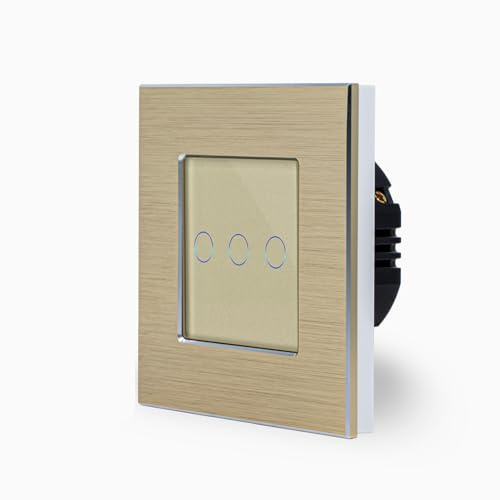 POINT einfacher Touch Dimmer Lichtschalter Ein/Aus dimmbar 1-Fach im Aluminiumrahmen in gold 1-Weg Glas Berührungs Wandschalter zum dimmen einer Leuchte, Lampe Luxus-Time
