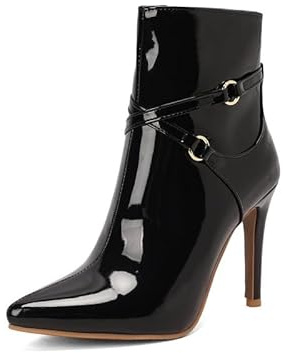 Bottines à fermeture éclair en cuir verni, talon aiguille super haute, bottes mi-tige faites à la main pour femmes grandes tailles 35-48 st16-1s, Noir , 39 EU
