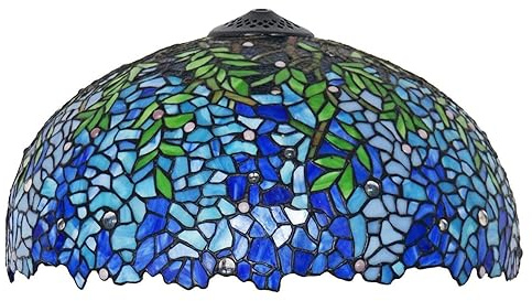 Errzom Tiffany Stained Glass Lamp Shade Replacement, Only 16 Inch Rose Tulip Wisteria Pattern Lampshade, Table Lamp Pendant Light Floor lamp Ceiling Lamp Floral Glass Beads Blue Lampshade,Wisteria