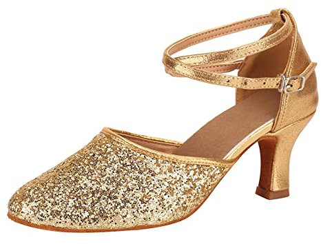 Yowablo Schuhe Frauen Ballsaal Tango Latin Salsa Tanzen Pailletten Schuhe Social Dance Schuhe (Gold-b, 38)