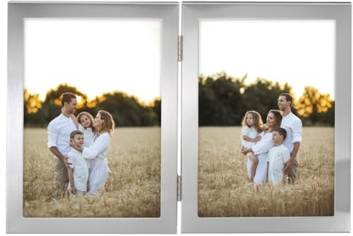 Hama Bilderrahmen 10x15, Doppelrahmen für 2 Fotos, Hoch- und Querformat | Fotorahmen silber, zum Hängen und Hinstellen, für 2x Bildformat 10 x 15 cm
