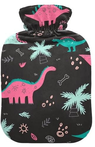 Wärmflasche und Bezug für Kinder, mit Dinosaurier-Motiv, weich, warm, für Winter, Bett, Hand, Hals und Schultern, 2 l, Rosa