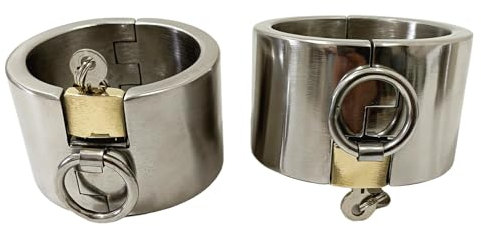 Hrekssi 5cm Hoch Schwerer Stahl Handschelle SM Extreme Metall Handcuffs Abschließbar Handgelenk Manschetten BDSM Bondage Handfesseln Fetisch Sklave Fetisch Sex Spielzeug für Männer Frauen,Rund,Männer