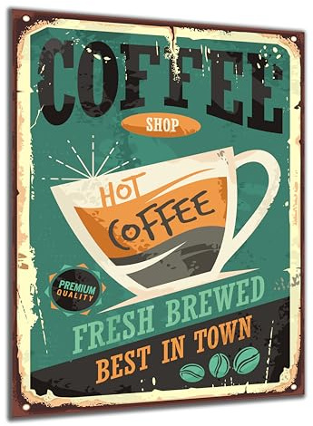 DARO Design - Wand-Bild auf 6mm HDF 40x30 cm Hot Coffee Kaffee - Wand-Deko Bilder Geschenk Vintage-Schild Retro-Schild