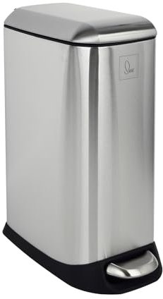 SVITA TS12 Edelstahl Mülleimer Treteimer Abfalleimer 12l inkl. Inneneimer Kunststoff Pedal Softclose-Deckel rechteckig Küchen-Hilfe Silber