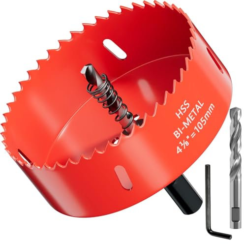 GARHWAL Sega a tazza bimetallica da 105 mm, corona di perforazione, trapano a foro, con adattatore per asta triangolare e punta di centraggio, ideale per scatola da parete cava, faretto LED, presa