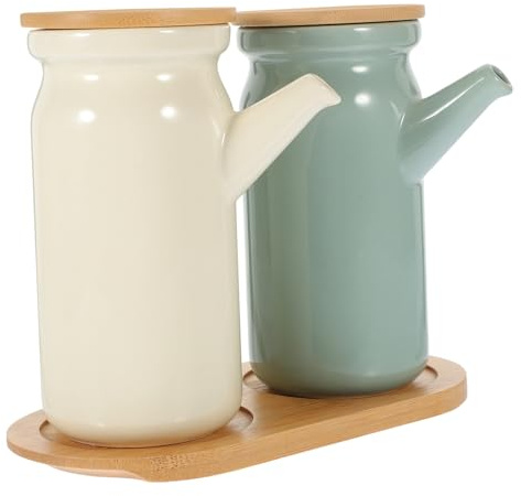OUNONA Botes De Condimentos De Cerámica Con Base Botellas Decorativas Para Aceite y Vinagre Recipientes Anti-goteo Para Cocina y Pimentero Integrados Para Hogar y Restaurante