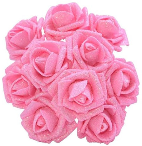 ZUYCML 6 cm, 20/10/5 Stück, Glitzer-Schaumrose, künstliche Blume, Brautstrauß, Dekoration, Zuhause, dekorativer Kunstblumenstrauß, Rosa, 10 Stück
