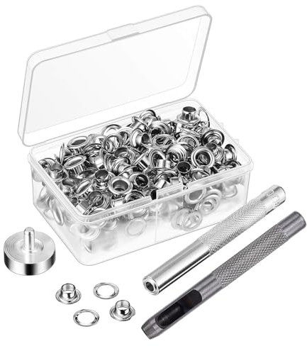 Grommet Werkzeug Kit 100 Sätze Luftaugenknöpfe + 3 Installationswerkzeuge Plane Mit Ösen Eyelets Ösen 6 Mm Metallösen Planenösen Ringösen Eyelets für Wasserdichte Planen, Vorhänge, Markisen
