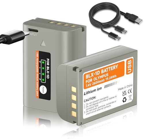Mspalocell BLX-1 Akku USB-C 2600 mAh Ersatzakku für Olympus OM-1 / BLX-1, USB-C 5V2A Schnellladung und Autoladung (2,5 Stunden), 2er-Pack Akku für OM-System Olympus BLX-1 / OM-1