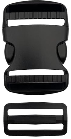 EesTeck 1 Set 50mm Heavy Duty Buckle Clips, Dual Adjustable Plastic Quick Side Release Plastic Buckle and tri-glide slider for Luggage Straps Pet Collar Backpack Repairing