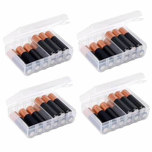 Linkidea Lot de 4 petites boîtes de rangement pour piles AAA, 12 piles AAA, étanches et portables avec trou pour corde