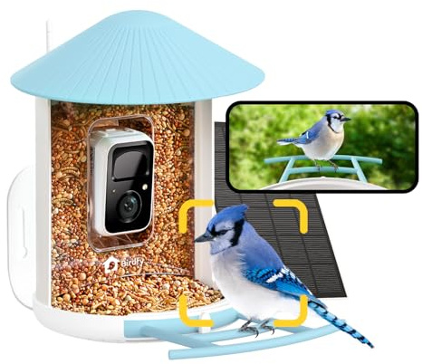 Netvue by Birdfy Vogelfutterhaus mit Kamera zur Live Vogelbeobachtung, 1080P HD Kabellos Futterstation mit Farbnachtsicht, Echtzeit Benachrichtigung, Automatisch Aufnahm bei Vogelbesuch, Solarbetrieb