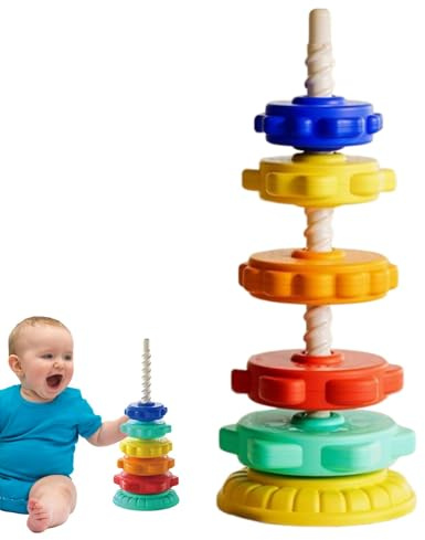 Tour d'empilage Arc-en- – Tour de Couleur rotative, Jouet empileur d'anneaux pour bébé, Jouet d'anneaux empilables à Engrenages sensoriels pour bébé, d'apprentissage, Anneaux empilables de