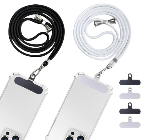 FOSDICK 2pcs Cordon Para Movil con 4 Parches, Ajustable Cuerda para Móvil, Colgante para Movil Universal, Correa Movil, Cordon Movil, Cordón Correa Compatible la Mayoría de Las Fundas de Teléfono