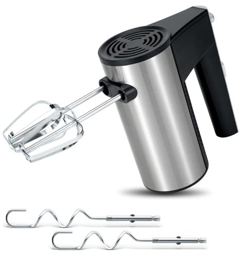Qeelin Electric Hand Mixer, Powerful 300 Watt Motor Handheld Mixer for Baking & Cooking, 5-Speed Small Handheld Mixer, Kitchen Food Mixer with 4 Stainless Steel Attachments (2 Beaters, 2 Dough Hooks)