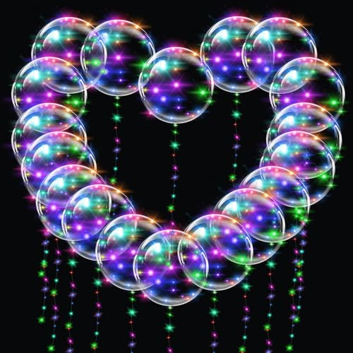 Yootiko 18 Stück Leuchtende Bobo Luftballons,20 Zoll Blase Bobo Luftballons Befüllbar mit Konfetti Helium Bunt Luftballon Helium Leuchtende Luftballons für Geburtstag Hochzeit Valentinstag Party Deko