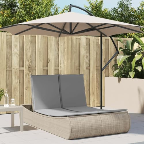 Gecheer Doppel-Sonnenliege, Outdoor-Liege mit wasserfester Poly Rattan Auflage, verstellbare Rückenlehne, für Garten, Camping, 2 Personen