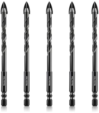 Meccion Tile Drill Bit 7mm x 5Pcs Professional Cross Tungsten Carbide Tip Drill Bits for Tile, Brick, Glass, Porcelain, Plastic, Wood, Cement, Mild Metal