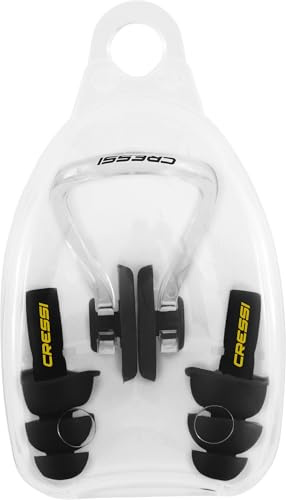 CRESSI Aqua Kit Ear Plugs + Nose Clip Black - Ohrstöpsel Set + Nasenclip für Erwachsene, ideal zum Schutz vor eindringendem Wasser beim Schwimmen, Schwarz, Einheitsgröße