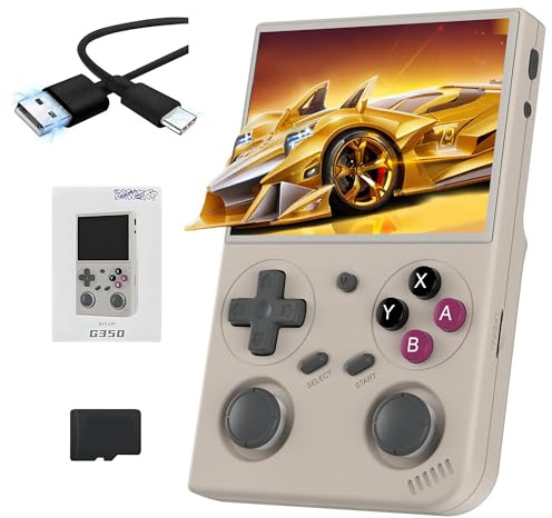 G350 Retro Handheld Spielekonsole 64G,4000+ Spiele, 20+ Emulatoren,Lautsprecher mit hoher Lautstärke,3200mAh Battery,3.5 Inch IPS Screen,Linux System,Tragbarer Game Console,Multiplayer (Grau)
