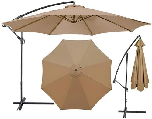 Parasol Déporté 8 Baleines Housses Pour Parasols de Jardin, 200-350 cm, Idéal Pour Terrasse, Cour Et Plage, Kaki, 350 cm (11,5 Pi)