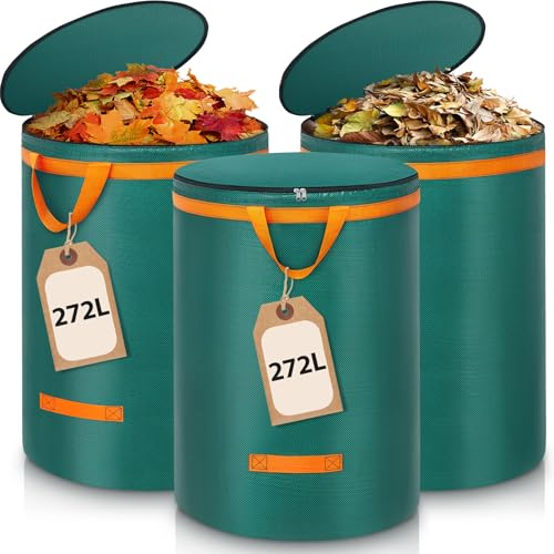 Enbagold 3X 272L Gartenabfallsack Stabil, Laubsack mit Deckel und Griffen Gartensack Groß, Gartenabfallsäcke Gartensäcke Grünschnittsack, Selbststehend Grünschnittsäcke, Abfallsack für Gartenabfälle | Gartenabfallsäcke mit Reißverschlussdeckel Abfallsack Selbststehend, Polypropylen (PP) Grünschnittsack Wasserdicht Faltbar