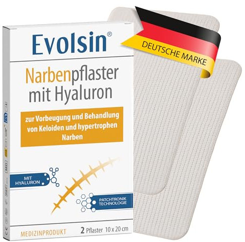 Evolsin Narbenpflaster mit Hyaluron & Patchtronik – Für OP-Narben, Kaiserschnitt, Keloide & hypertrophe Narben, unterstützt die Hautbarriere
