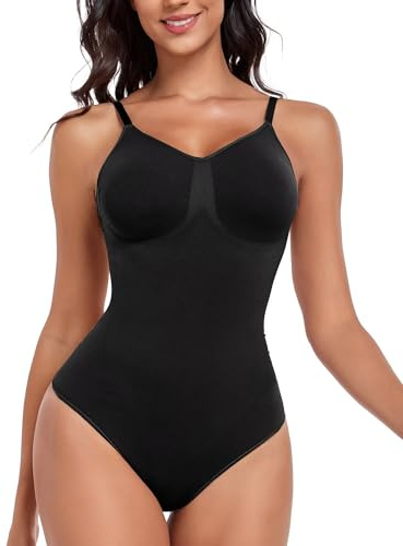 Missluck Shapewear Damen Body Bauchweg Elegant Shaper Bodysuit Formender mit Verstellbarer Schultergurt(Schwarz,S/M)