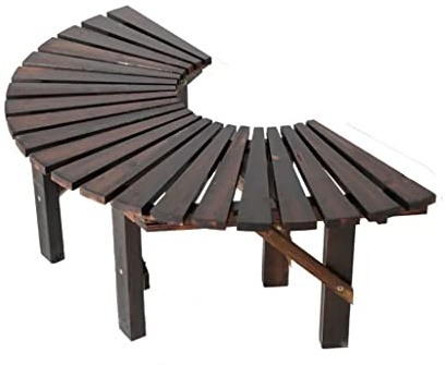 Banc de jardin d'extérieur en bois massif – Banc d'arbre en demi-cercle avec support pour fleurs, parfait pour les parcs, les patios et les porches – Élégant mobilier d'extérieur