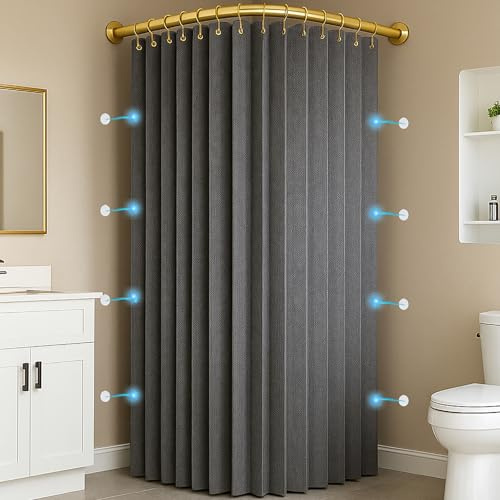 Momooda Tenda Da Doccia Antimuffa in Tessuto, Grigio, 150x200cm | Magnetica, impermeabile, tenda da doccia pieghevole e lavabile per vasca da bagno con ganci, grammatura 230 g/m²