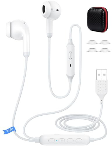 USB Headphone with Preset EQ Mode Mute-able Mic Volume Control USB A Earphone In-Ear Noise Canceling Earbuds Computer PC Headset for MacBook Chromebook Notebook Teams Zoom Office School Laptop Desktop