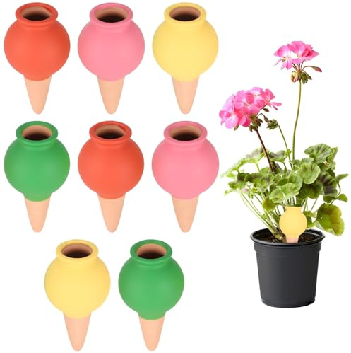 Varku 8 Pcs Self Watering Spikes Terracotta Plant Watering Globes, Automatic Slow Release Irrigation Spikes for Indoor Outdoor Potted Plants, Supports 3-5 Day Moisture for Vacation