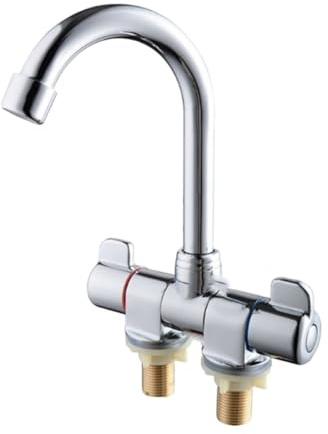 Desiumite Robinet de cuisine pliable avec mélangeur d'eau chaude et froide à double poignée, robinet de caravane en laiton chromé pivotant à 360 °, robinet d'évier chromé pour camping-car (001)
