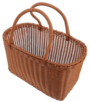 CAXUSD Cestino Intrecciato da Picnic con Manico Portatile per Raccolta Verdure e Frutta Cesta Multifunzione in Vimini Sintetico per Giardino Decorazione Rustica e Servizio Pane