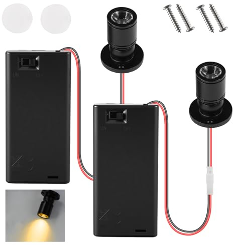 Joycabin 2 Stück Miniatur LED Leuchten für Puppenhäuser, 3V 1W Mini Led Spot mit AA-Batteriehalter,Puppenhaus Miniatur Zubehör, Miniatur LED Lichter für Vitrinen Mikrohaus Spielzeughaus Dekoration