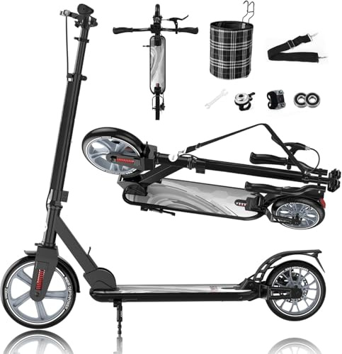 Tretroller Erwachsene bis 150 kg, mit 230 mm Rädern | ABEC-9 - höhenverstellbarer - Cityroller großräderig - Scheibenbremse Stoßdämpfer, Scooter ab 8 Jahren - Jugendliche
