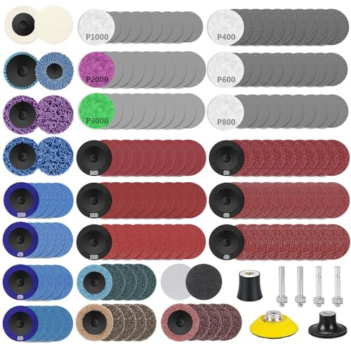 172 Pcs 50 mm Sanding Discs Set, 2 Inch Quick Change Abrasive Discs | Die Grinder Accessories with Quick Change Abrasive Pads and Holders for Rust, Paint, Burr Removal, Grinding and Polishing