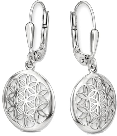 CLEVER SCHMUCK Damen Ohrring Lebensblume Silber 24 mm schlicht und glänzend Sterling 925 im Etui creme